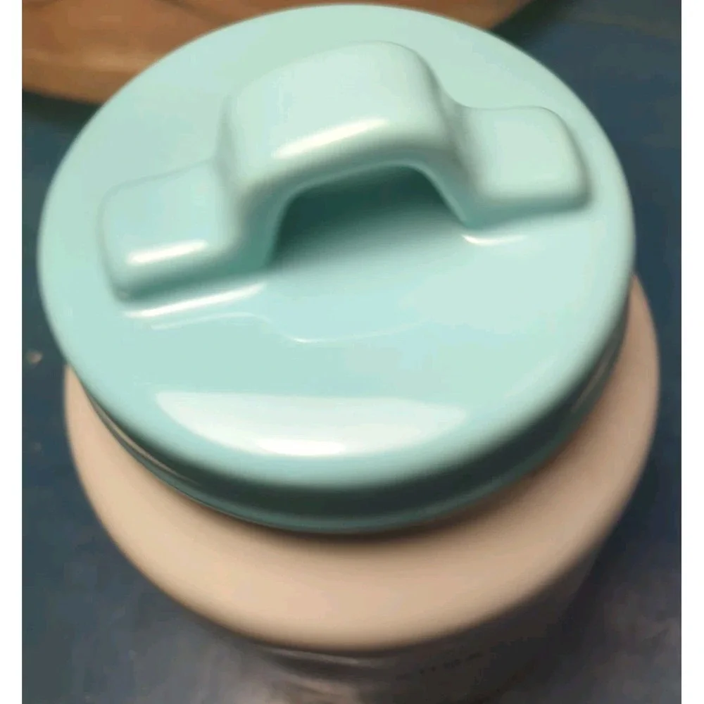 Rae Dunn Sugar Canister Jar w Blue Lid Typewriter Font Artisan‎ Collection 8in